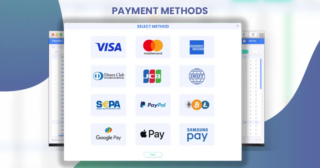 Globalna sieć płatności Paytiko z logotypami Visa, Mastercard, PayPal i kryptowalut