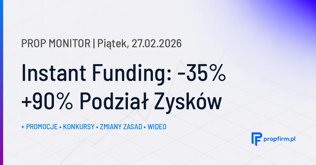 Instant Funding: -35% +90% Podział Zysków | Prop Monitor 27.02.2026