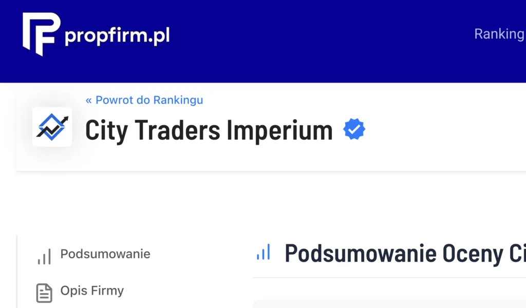 PropFirm.pl Verified badge on City Traders Imperium listing