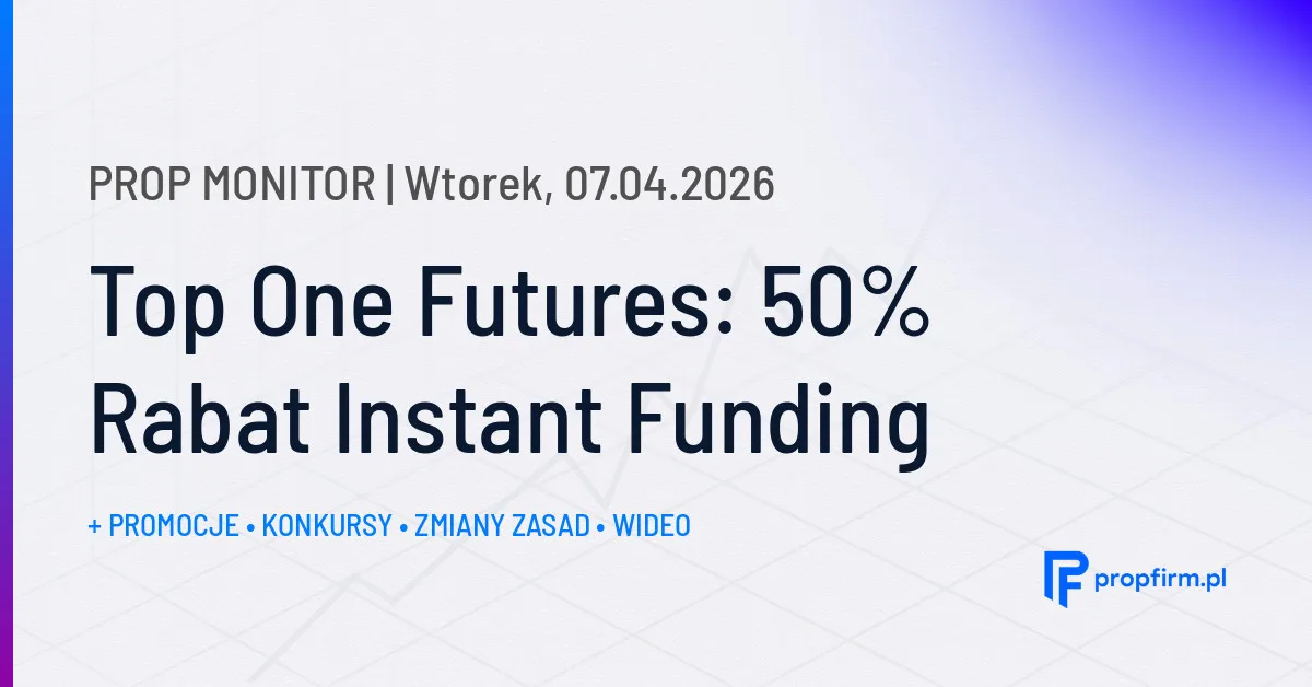 Top One Futures: 50% Rabat Instant Funding | Prop Monitor 07.04.2026