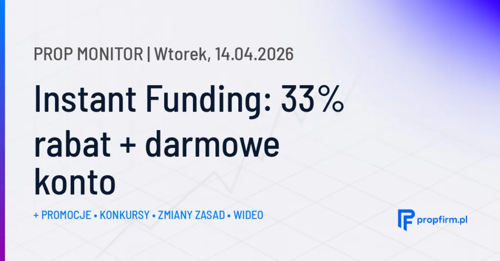 Instant Funding: 33% rabat + darmowe konto | Prop Monitor 14.04.2026