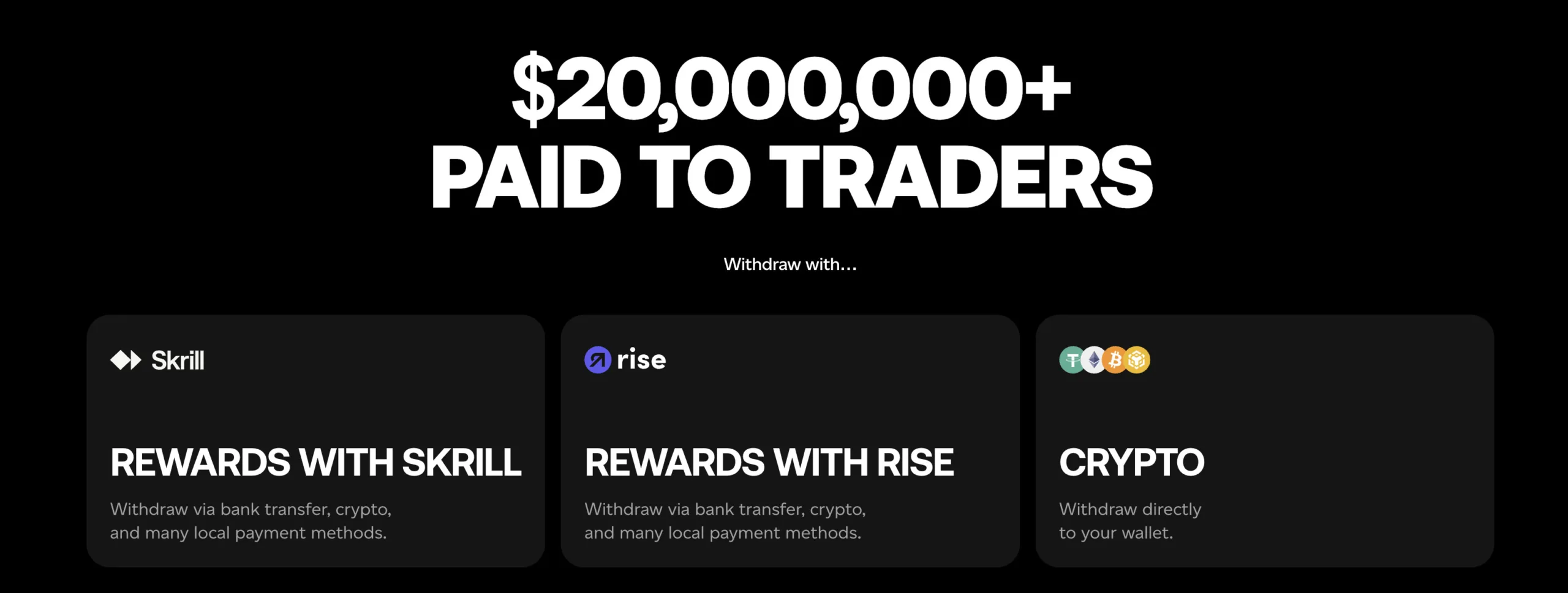Goat Funded Trader rewards 2026 – $20M+ paid to traders, fast & secure rewards, Skrill, Rise, Crypto