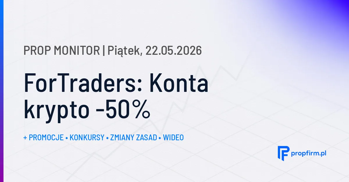 ForTraders: Konta krypto -50% | Prop Monitor 22.05.2026