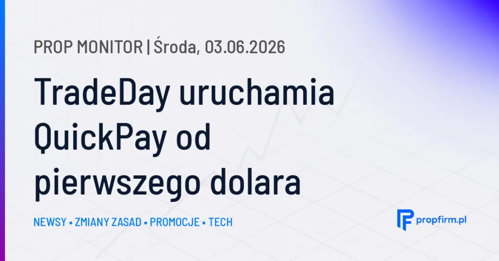 Prop Monitor: TradeDay wprowadza QuickPay z wypłatami dzień od pierwszego dolara