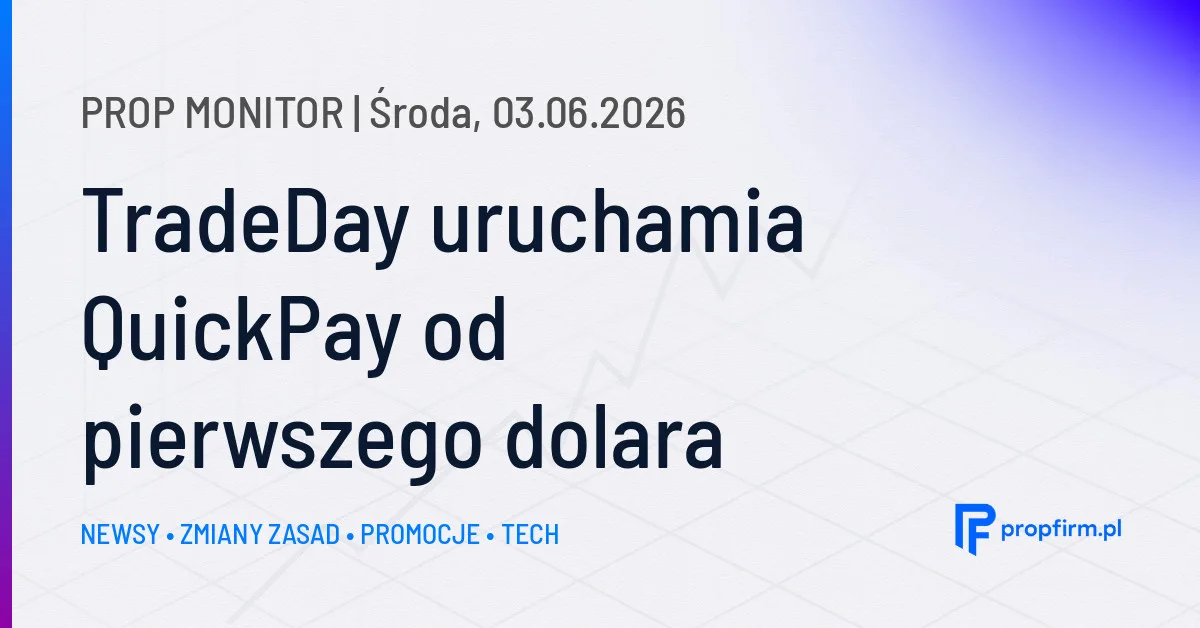 Prop Monitor: TradeDay wprowadza QuickPay z wypłatami dzień od pierwszego dolara